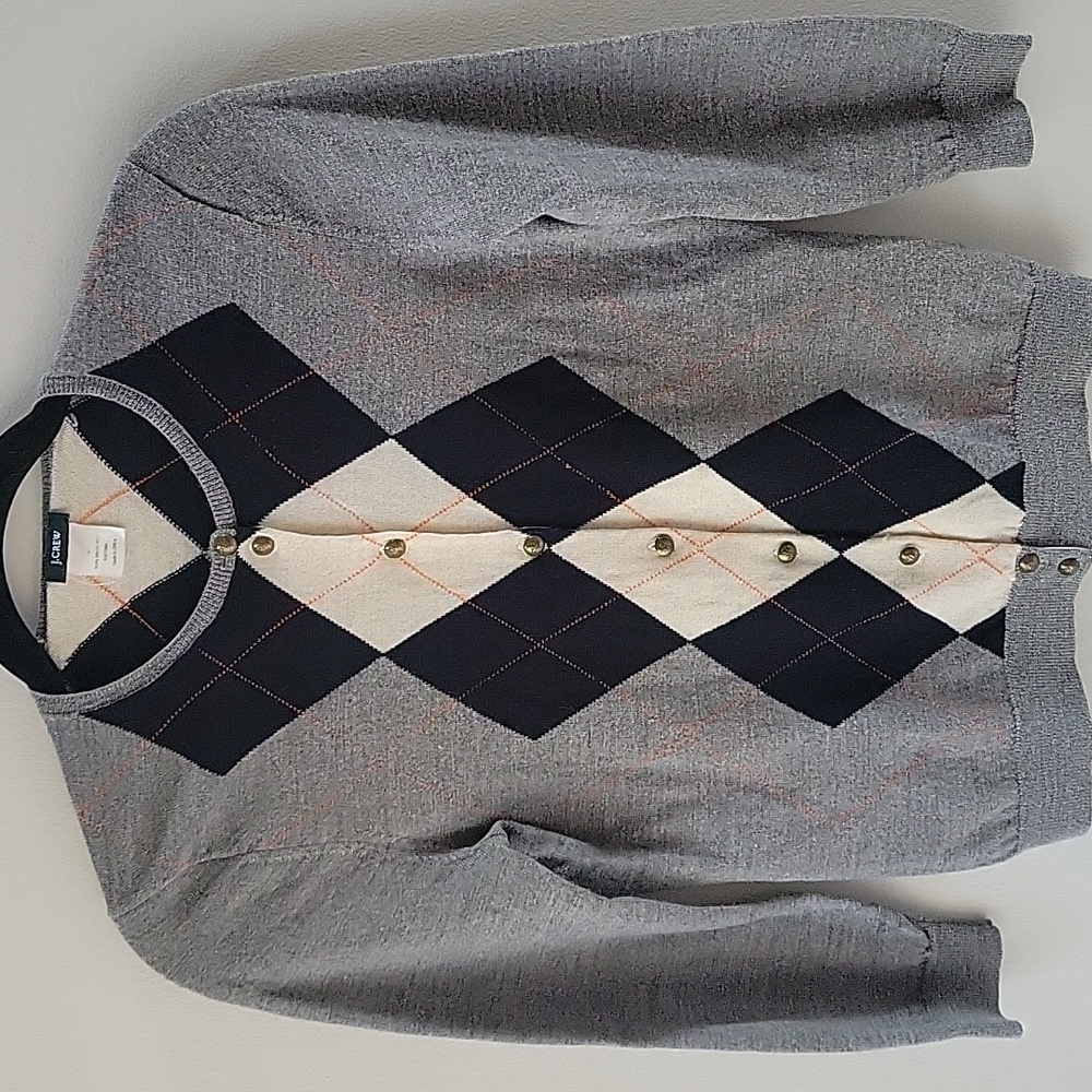J.‎ Crew Argyle Vintage Wool Cardigan Sweater Size M